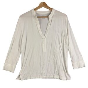 Majestic Filatures 3/4 Sleeve‎ White Women's Deluxe Tee Shirt Size 3 V-neck